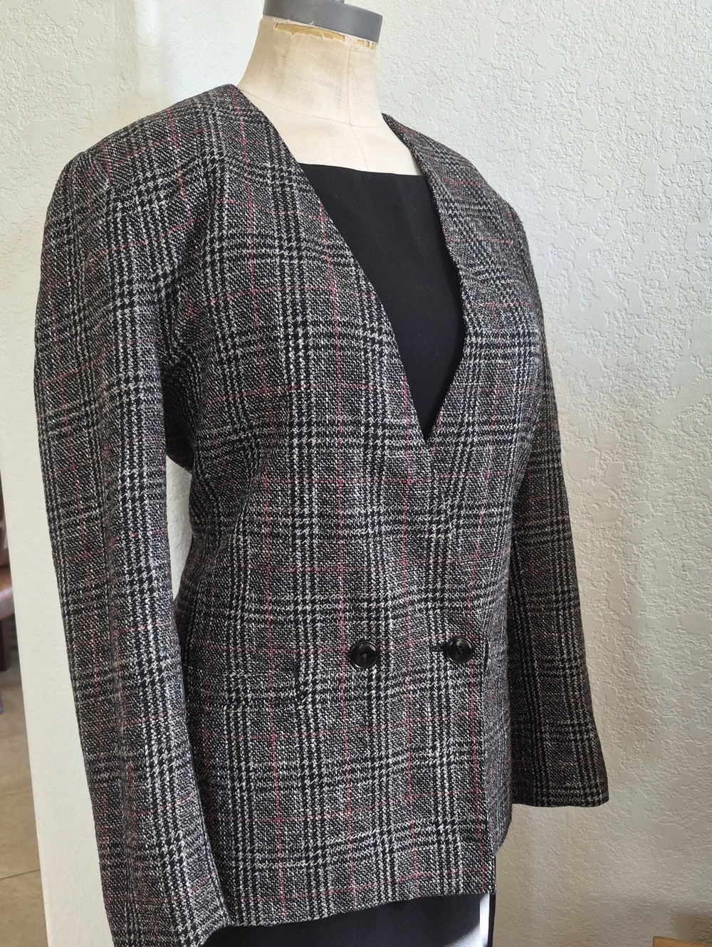 Suits,LTD. Vtg. 31% Wool blend Multicolor Hoodstooth Double Breasted blazer Sz10